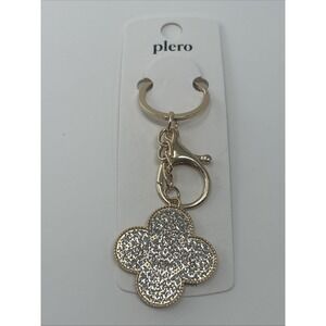NWT Plero Gold Tone Clear Rhinestone Four Leaf Clover Keychain